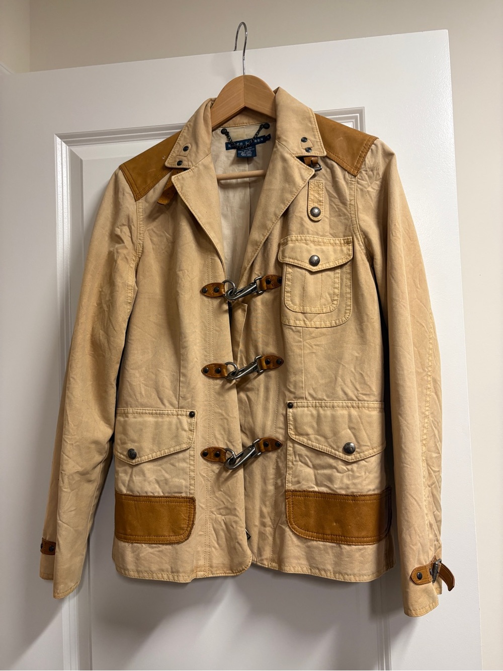 Women's Beige Toggle Jacket with Brown Suede Accents